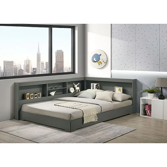 Elements International Sami 4-Piece Corner Bedroom Set in Grey