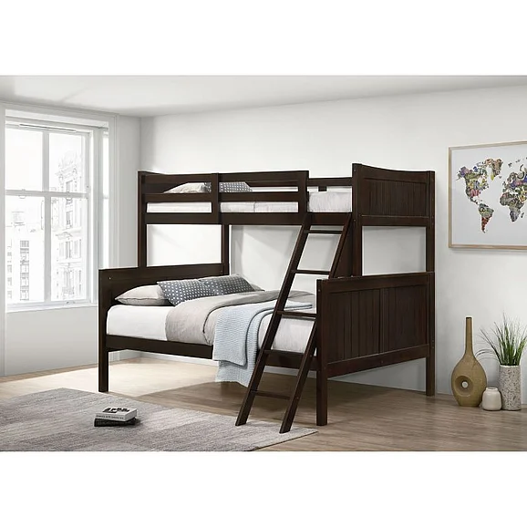 Elements International Sami 4-Piece Twin Over Full Bunk with Ladder Bedroom Set in Espresso
