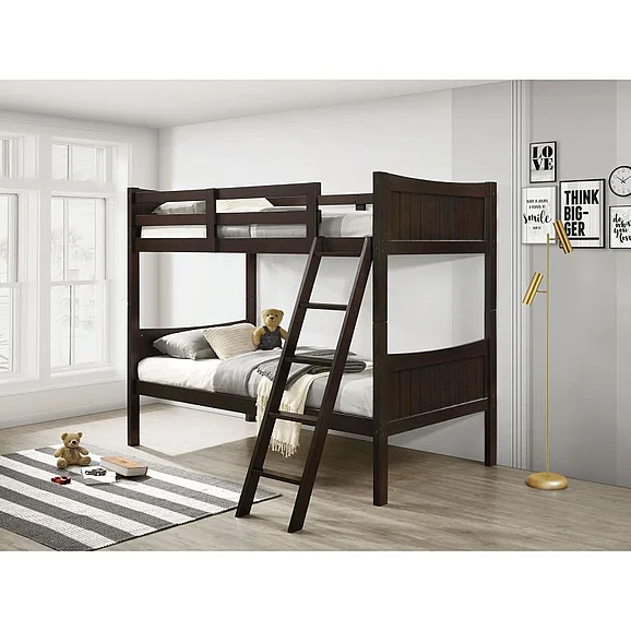 Elements International Sami 4-Piece Twin Over Twin Bunk Bedroom Set in Espresso