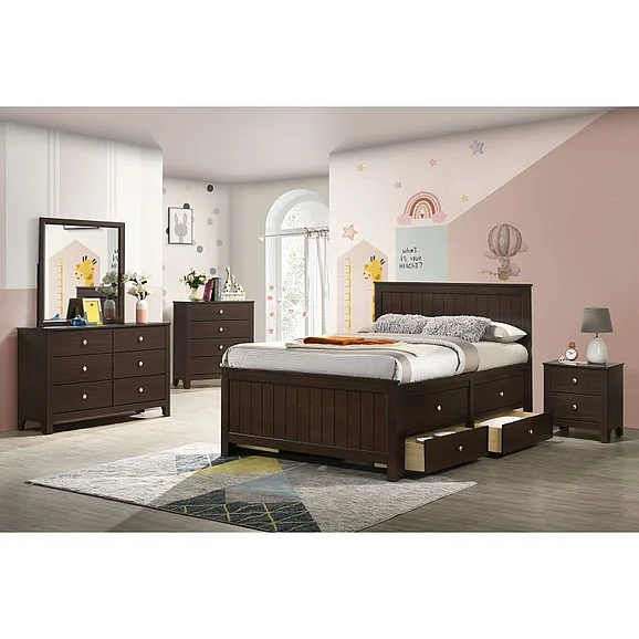 Elements International Sami 4-Piece Captains Bedroom Set in Espresso