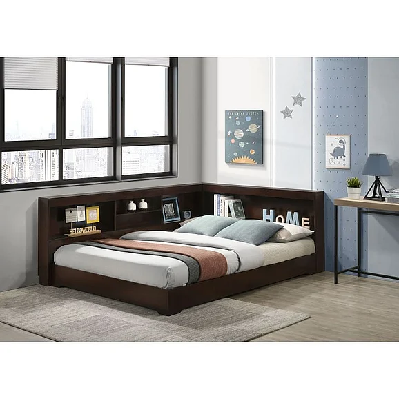 Elements International Sami 4-Piece Corner Bedroom Set in Espresso
