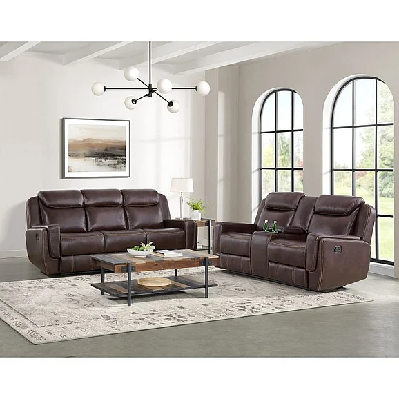 Elements International Panther 2-Piece Motion Living Room Set in Neono Brown