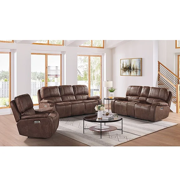 Elements International Atlantis 2-Piece Power Motion Living Room Set in Heritage Brown