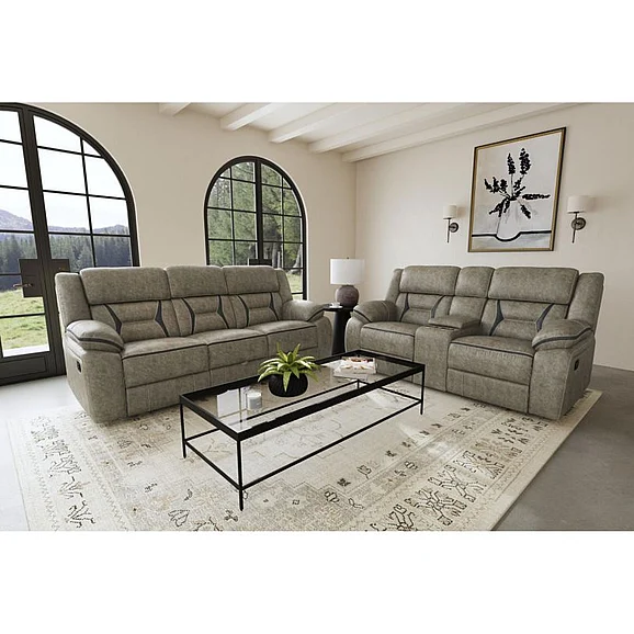 Elements International Engage 2-Piece Motion Living Room Set in Corral Grey
