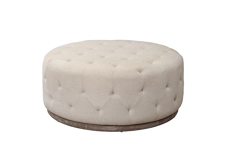 Moti Furniture Piper Round Tufted Ottoman in Ivory 88003021A