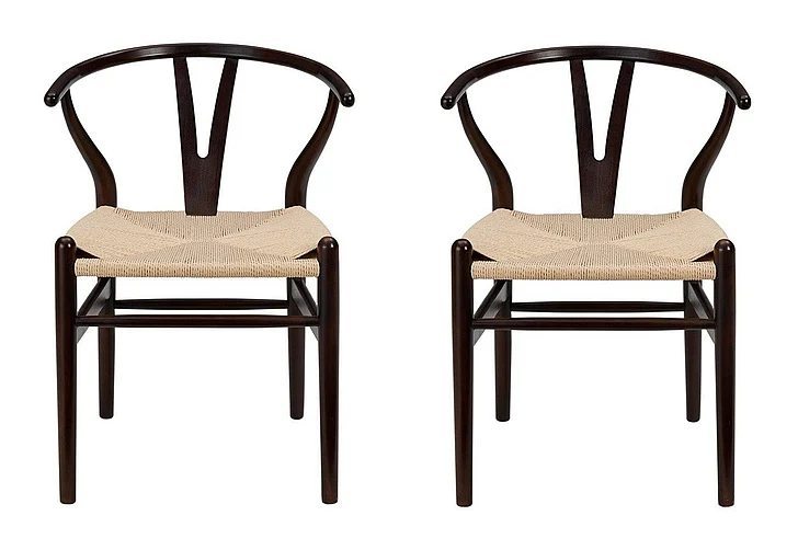 Euro Style Evelina Side Chair in Walnut with Natural Rush Seat (Set of 2) 08157WAL CLOSEOUT