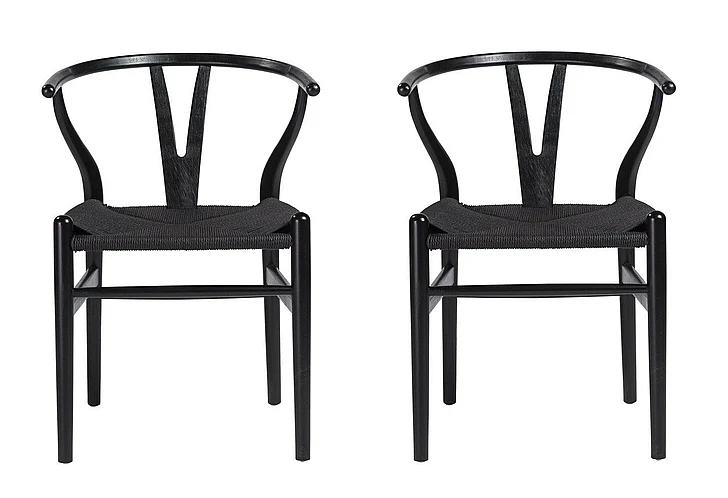 Euro Style Evelina Side Chair with Black Stained Framed and Black Rush Seat (Set of 2) 08162BLK CLOSEOUT