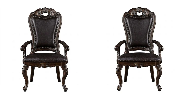 Furniture of America Lombardy Arm Chair in Walnut and Dark Brown CM3146AC-2PK (Set of 2)