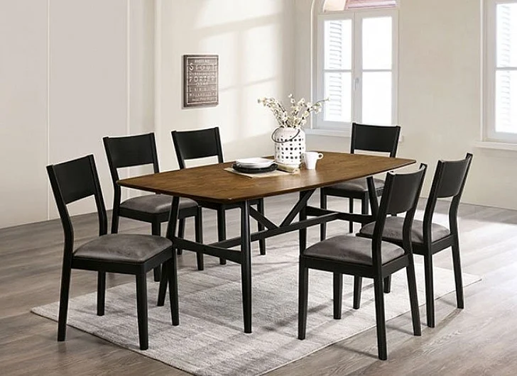 Furniture of America Oberwil 7-Piece Dining Room Set in Antique Oak/Black/Gray