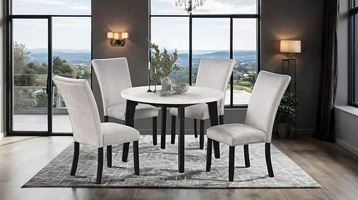 Furniture of America Sabro 5-Piece Round Dining Table Set in Black and White