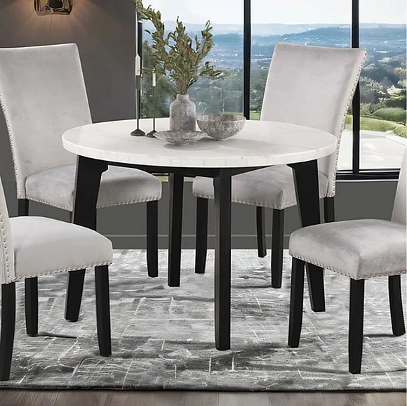 Furniture of America Sabro Round Dining Table w/ Marble Top in Black and White FM3330BK-RT-TABLE