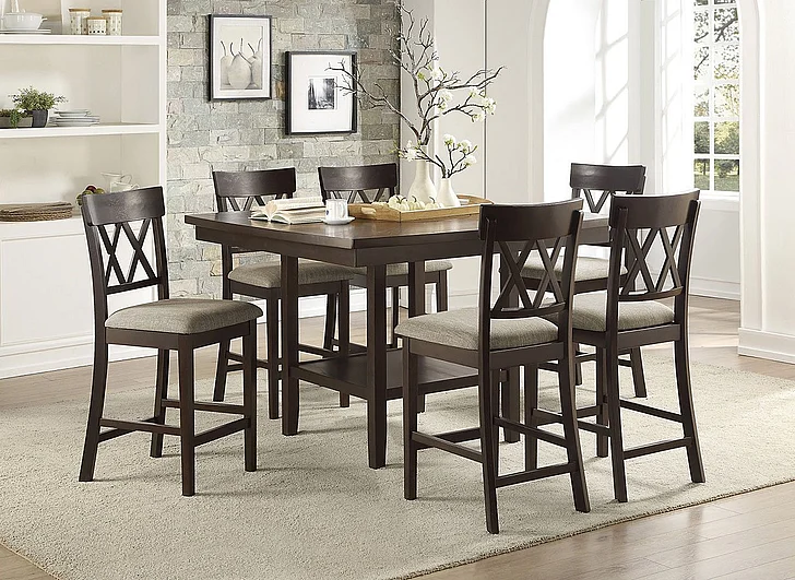 Homelegance Balin 7pc Counter Height Table Set w/ Lazy Susan in Dark Brown