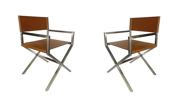 Modus Furniture One Modern Coastal Director's Dining Arm Chair in Cognac and Brushed Stainless Steel JVHH63 (Set of 2)