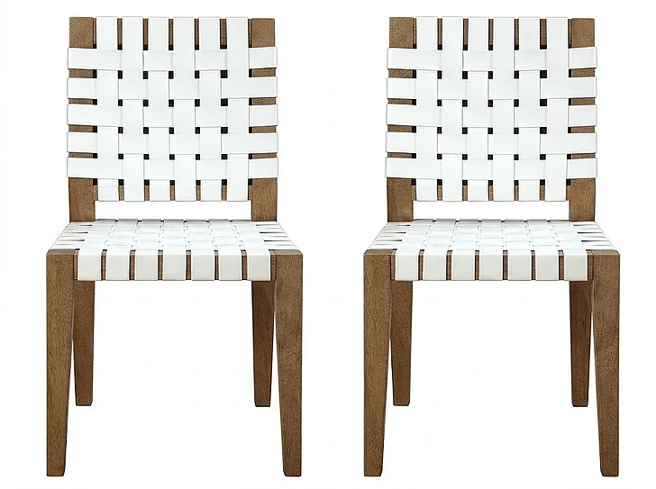 Modus Furniture One Woven Leather and Solid Wood Dining Side Chair in White and Bisque JVLH63W (Set of 2)