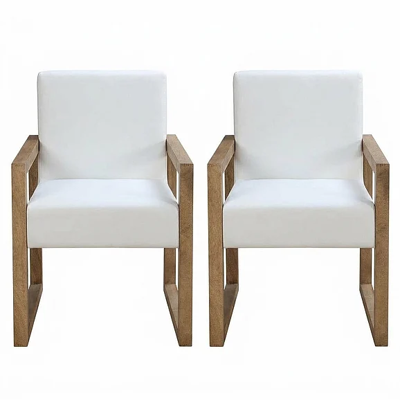 Modus Furniture One Modern Coastal Sled Leg Upholstered Dining Arm Chair in White Pearl and Bisque JVLH64 (Set of 2)