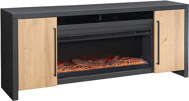 Aspenhome Edison 77" Fireplace Console w/ 42" Insert in Black KEE1950SST-BLK