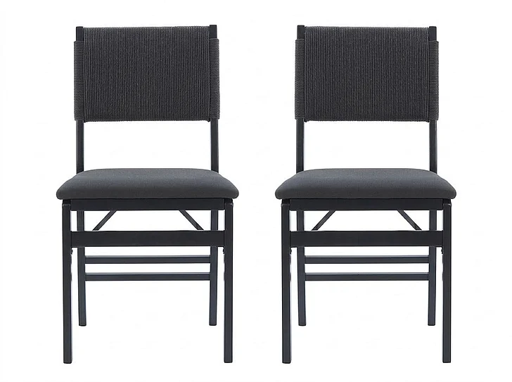 Linon Home Rope Folding Chair (Set of 2) in Black 018375BLK02ASU