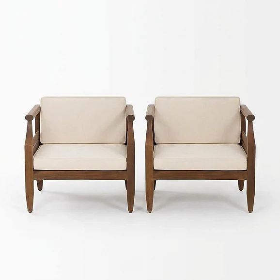 Linon Home Corolla Club Chairs Set of 2 in Natural 21015BRN2PCSET
