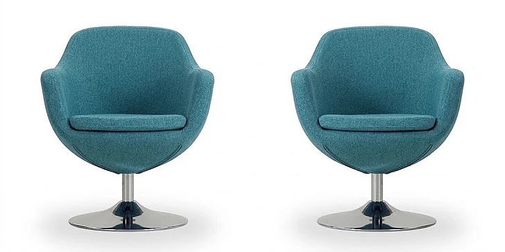 Manhattan Comfort Caisson Blue and Polished Chrome Twill Swivel Accent Chair (Set of 2) 2-AC028-BL