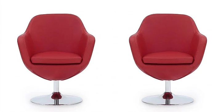 Manhattan Comfort Caisson Red and Polished Chrome Faux Leather Swivel Accent Chair (Set of 2) 2-AC028-RD