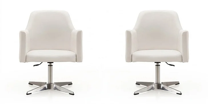 Manhattan Comfort Pelo White and Polished Chrome Faux Leather Adjustable Height Swivel Accent Chair (Set of 2) 2-AC030-WH