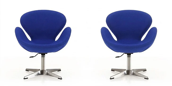 Manhattan Comfort Raspberry Blue and Polished Chrome Wool Blend Adjustable Swivel Chair (Set of 2) 2-AC038-BL