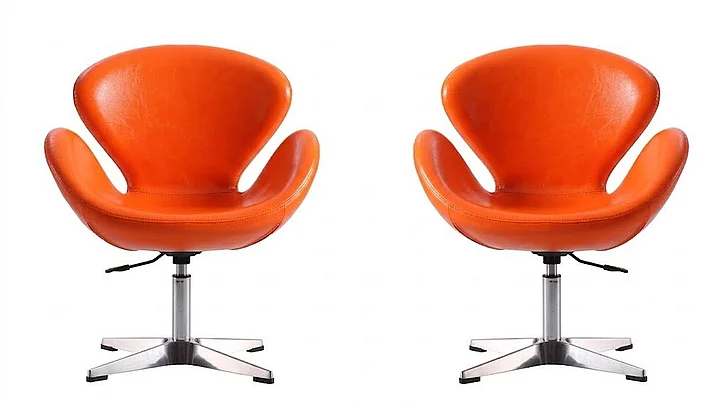 Manhattan Comfort Raspberry Tangerine and Polished Chrome Faux Leather Adjustable Swivel Chair (Set of 2) 2-AC038-TR