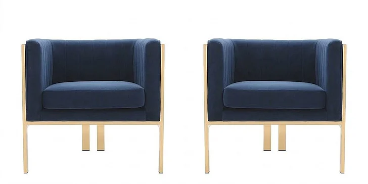 Manhattan Comfort Paramount Royal Blue and Polished Brass Velvet Accent Armchair (Set of 2) 2-AC053-BL