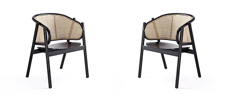 Manhattan Comfort Versailles Armchair in Black and Natural Cane - Set of 2 2-ACCA02-BK