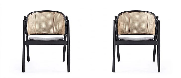 Manhattan Comfort Versailles Armchair in Black and Natural Cane - Set of 2 2-ACCA02-BK