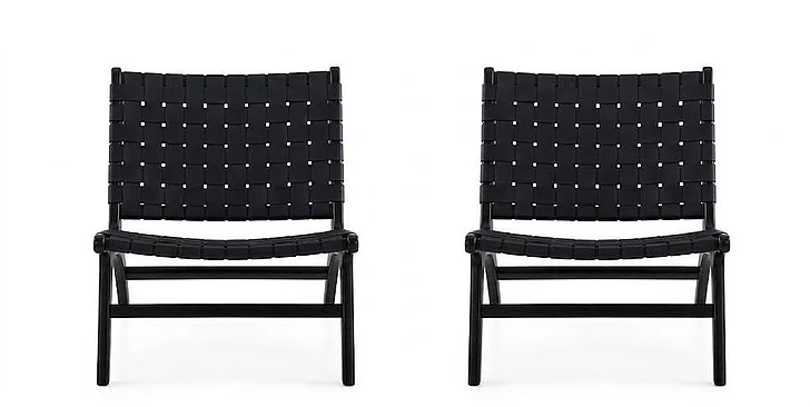 Manhattan Comfort Maintenon Leatherette Accent Chair in Black - Set of 2 2-ACCA03-BK