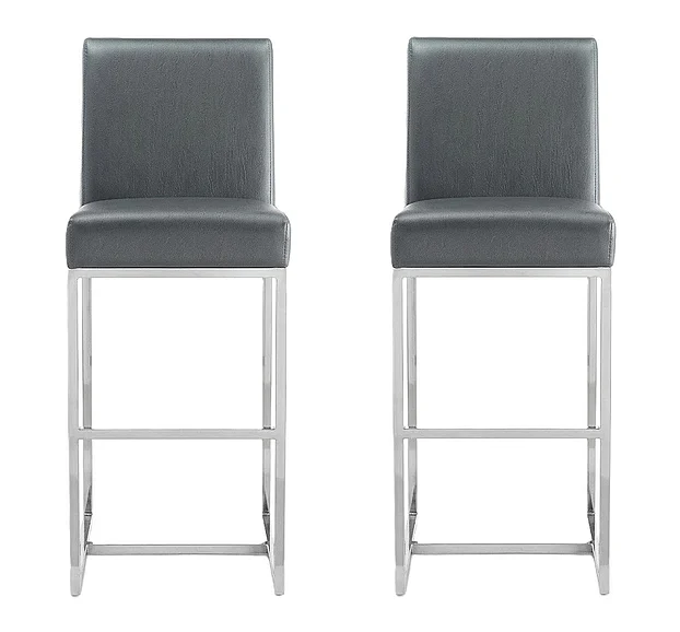 Manhattan Comfort Element Metal Upholstered Barstool in Graphite - Set of 2 2-BS010-GP