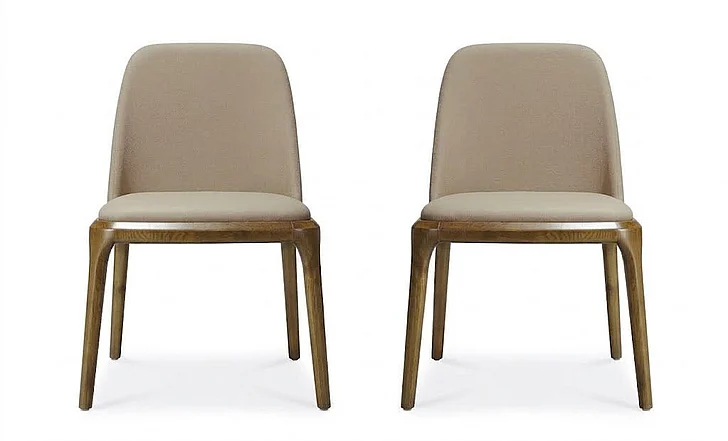 Manhattan Comfort Courding Tan and Walnut Faux Leather Dining Chair (Set of 2) 2-DC009-TN