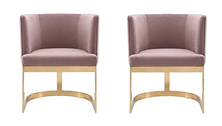 Manhattan Comfort Aura Blush and Polished Brass Velvet Dining Chair (Set of 2) 2-DC026-BH