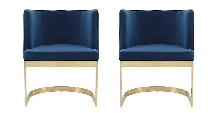 Manhattan Comfort Aura Royal Blue and Polished Brass Velvet Dining Chair (Set of 2) 2-DC026-BL