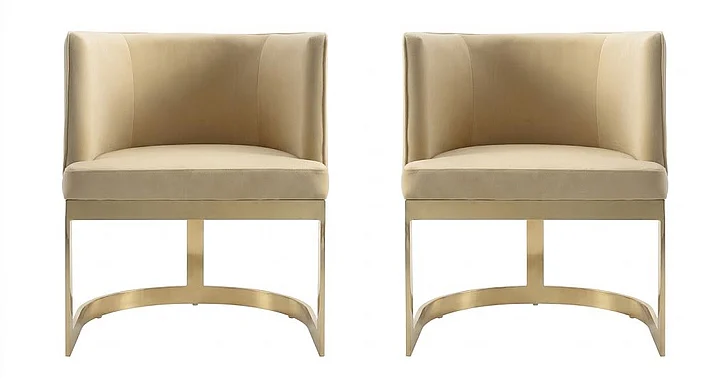 Manhattan Comfort Aura Sand and Polished Brass Velvet Dining Chair (Set of 2) 2-DC026-SD