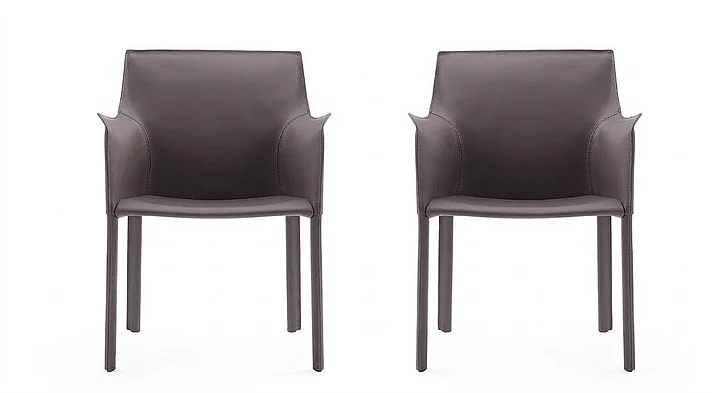 Manhattan Comfort Paris Grey Saddle Leather Armchair (Set of 2) 2-DC034-GY