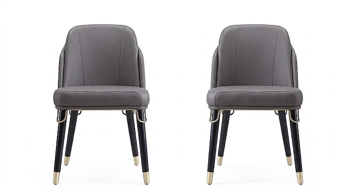 Manhattan Comfort Estelle Pebble and Black Faux Leather Dining Chair (Set of 2) 2-DC042-PE