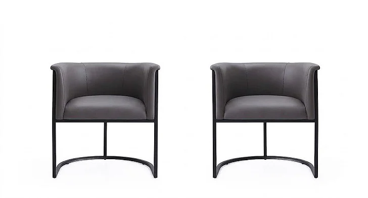 Manhattan Comfort Cosmopolitan Pebble and Black Faux Leather Dining Chair (Set of 2) 2-DC044-PE
