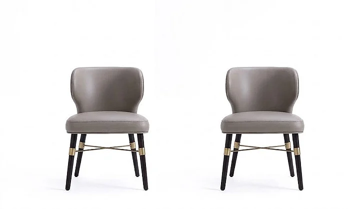 Manhattan Comfort Modern Strine Dining Chair Upholstered in Velvet and Leatherette with Solid Wood Legs in Dark Taupe - Set of 2 2-DC045-DT