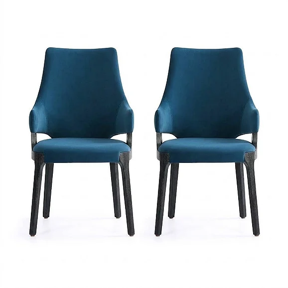 Manhattan Comfort Kara Modern Velvet Upholstered Dining Arm Chair in Blue- Set of 2 2-DC057AR-BL
