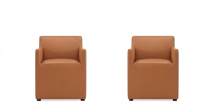 Manhattan Comfort Anna Modern Square Faux Leather Dining Armchair in Saddle (Set of 2) 2-DC058AR-SA