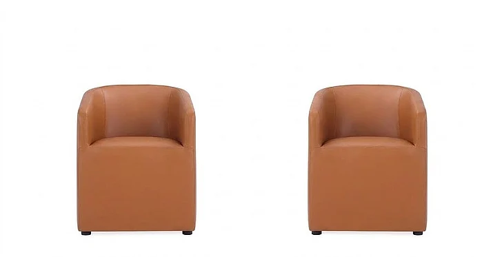 Manhattan Comfort Anna Modern Round Faux Leather Dining Armchair in Saddle (Set of 2) 2-DC059AR-SA