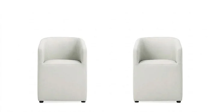 Manhattan Comfort Anna Modern Round Faux Leather Dining Armchair in Light Stone Grey (Set of 2) 2-DC059AR-ST