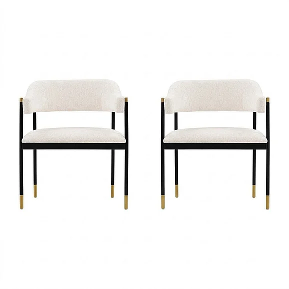 Manhattan Comfort Modern Lia Chenille Dining Armchair in Cream - Set of 2 2-DC074-CR