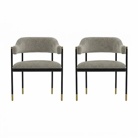 Manhattan Comfort Modern Lia Chenille Dining Armchair in Stone - Set of 2 2-DC074-ST