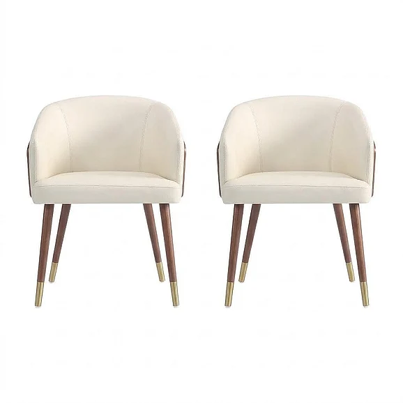 Manhattan Comfort Modern Reeva Dining Chair Upholstered in Leatherette with Beech Wood Back and Solid Wood Legs in Walnut and Cream- Set of 2 2-DC082-CR