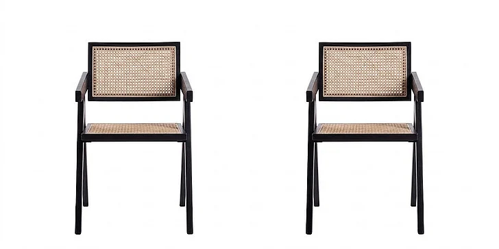 Manhattan Comfort Hamlet Dining Arm Chair in Black and Natural Cane - Set of 2 2-DCCA09-BK