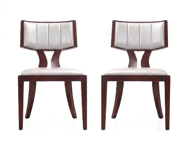 Manhattan Comfort Pulitzer Silver and Walnut Faux Leather Dining Chair (Set of Two) DC001-SV