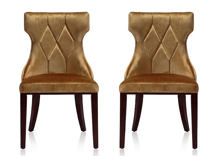 Manhattan Comfort Reine Antique Gold and Walnut Velvet Dining Chair (Set of Two) DC007-AG